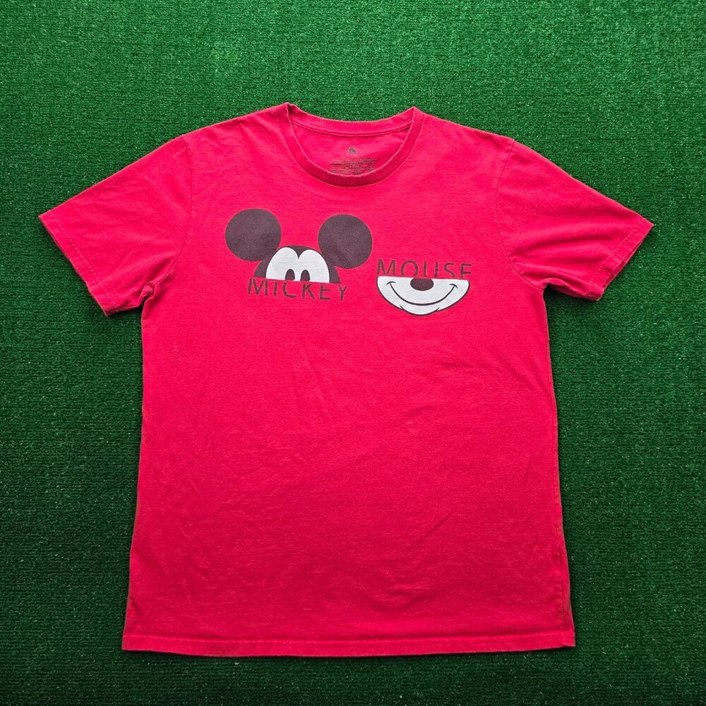 Disney Tshirt Mens XL‎ Red Short Sleeve Mickey Mouse Half Face Graphic Tee